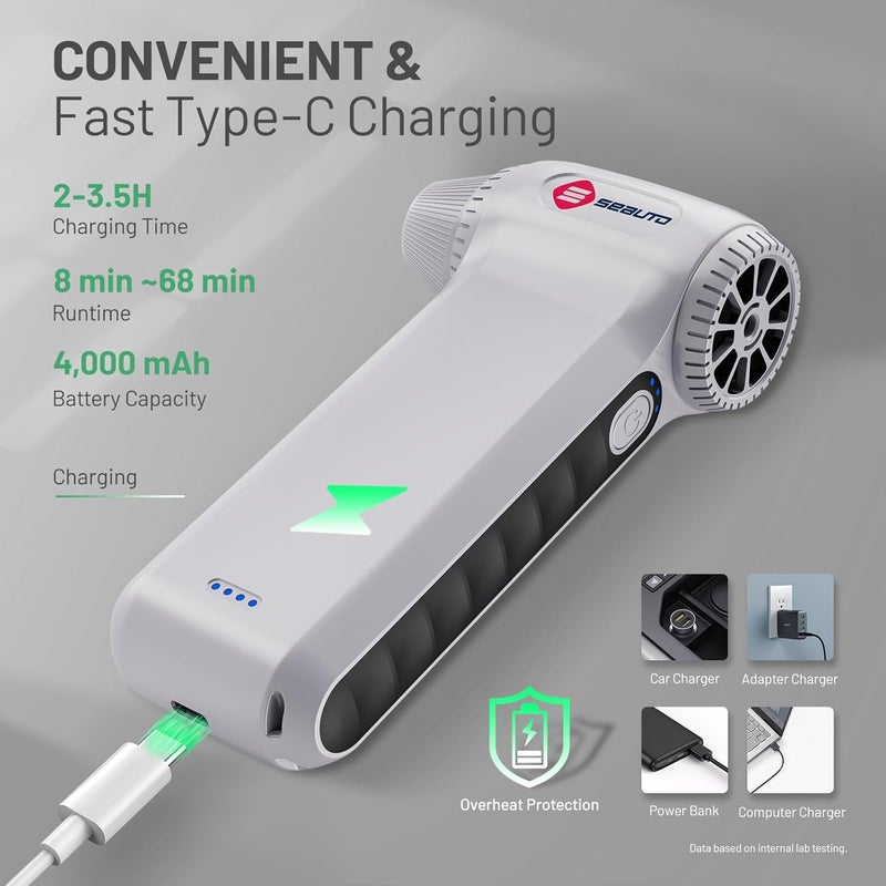 Seauto Compressed Air Duster, Ergonomic Design 250,000 RPM Compressed Canned Air Alternative, 3-Gear Powerful Blower for Computer Keyboard, PC Cleaning,Appliance,Car,Home and Outdoor - Image 5